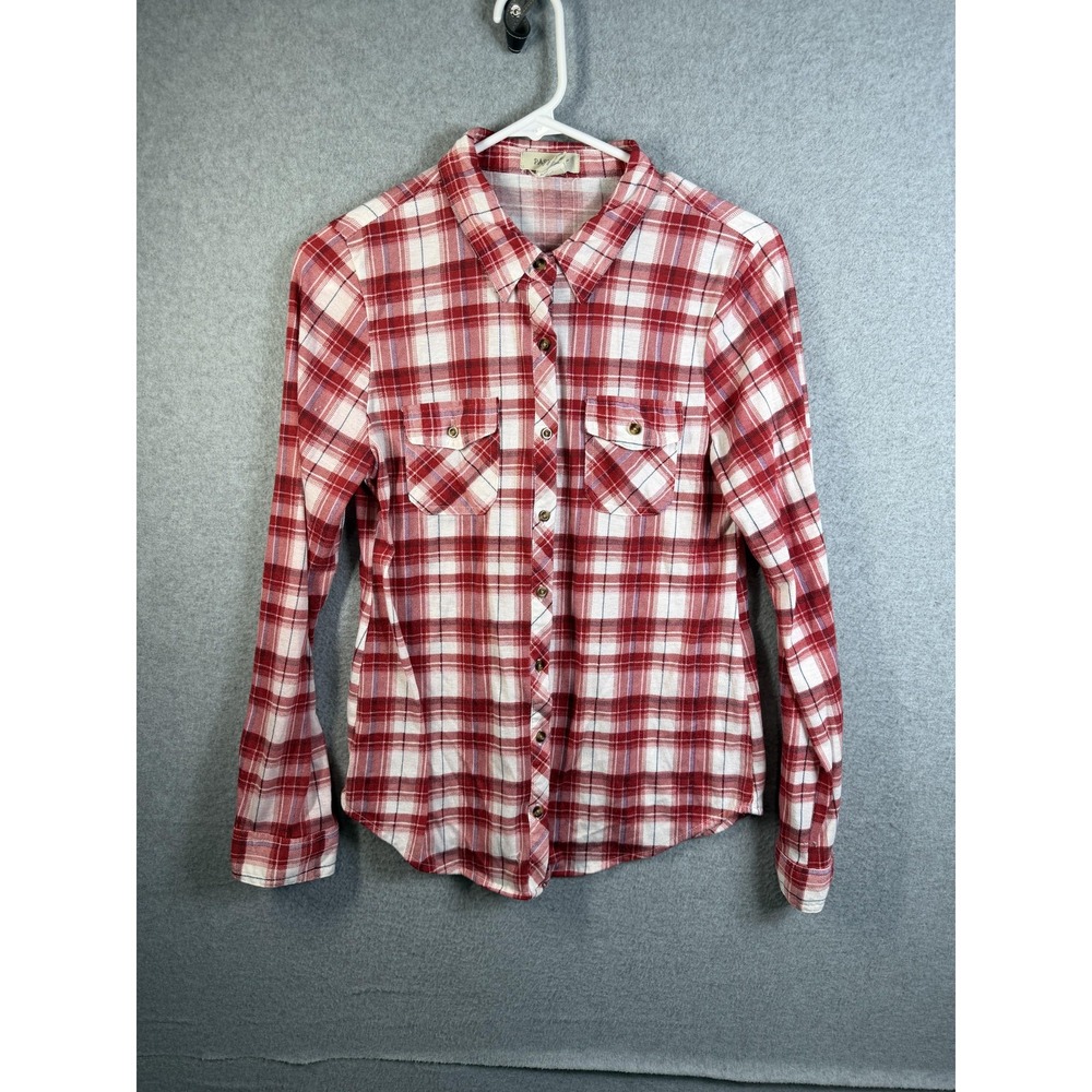 Passport Shirt Womens Medium Red Plaid Button Up Long Sleeve Flannel Top
